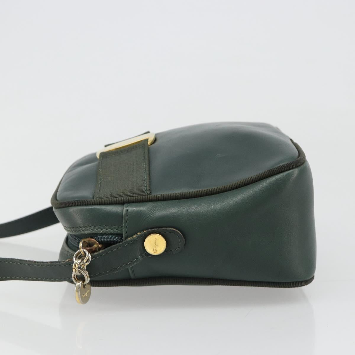 Salvatore Ferragamo Vala Shoulder Bag Leather Khaki Gold Auth BA13475