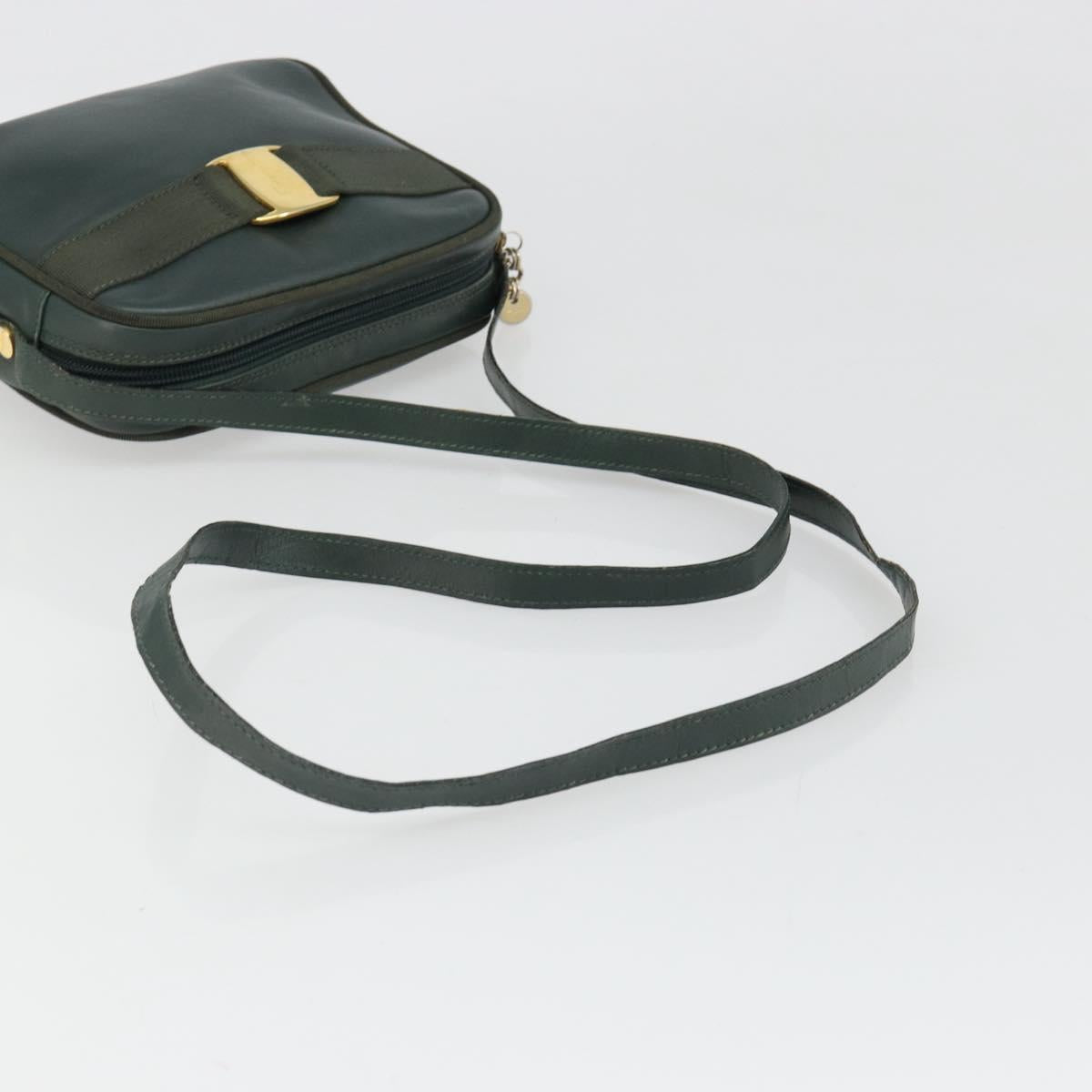 Salvatore Ferragamo Vala Shoulder Bag Leather Khaki Gold Auth BA13475