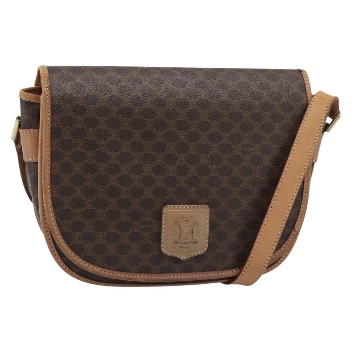 CELINE Macadam Canvas Shoulder Bag PVC Leather Brown Gold Auth BA13476