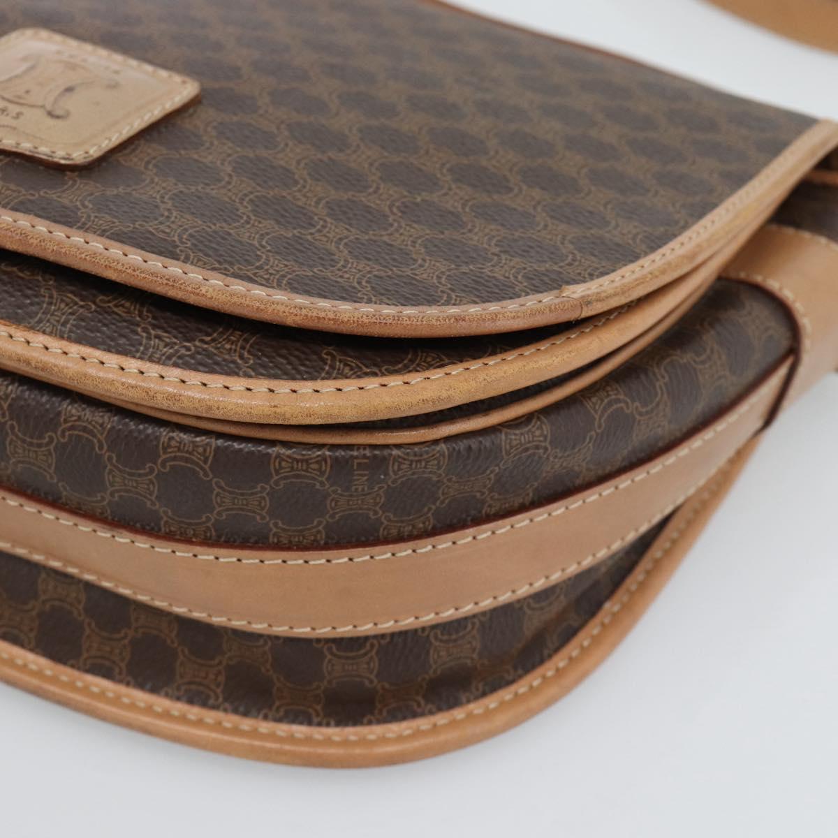 CELINE Macadam Canvas Shoulder Bag PVC Leather Brown Gold Auth BA13476