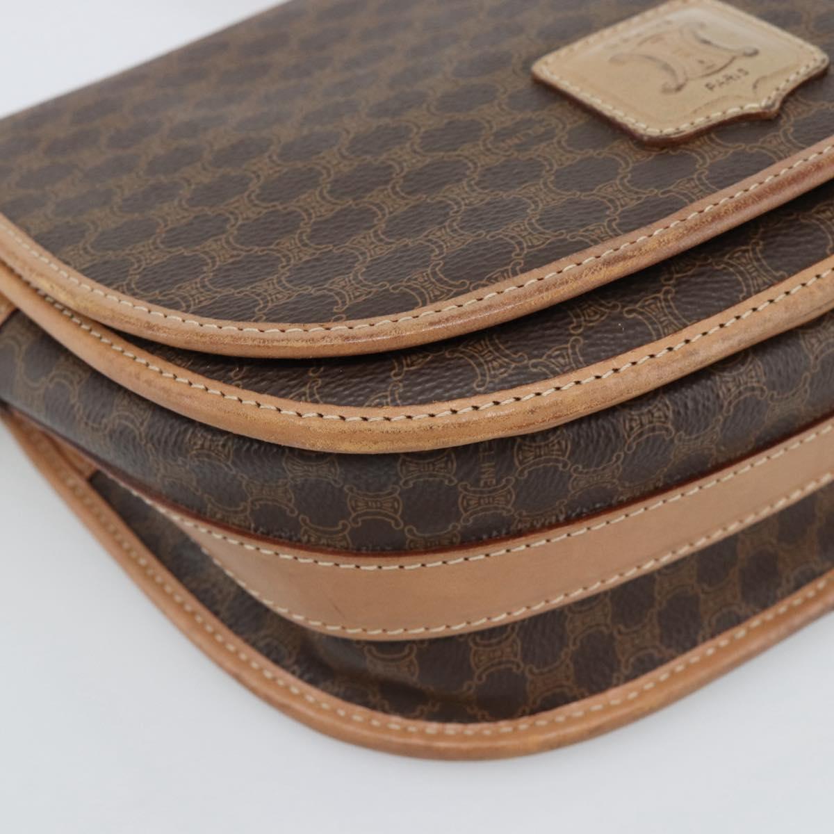 CELINE Macadam Canvas Shoulder Bag PVC Leather Brown Gold Auth BA13476