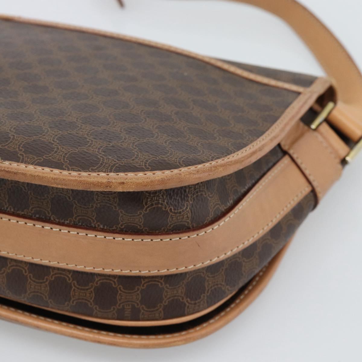 CELINE Macadam Canvas Shoulder Bag PVC Leather Brown Gold Auth BA13476
