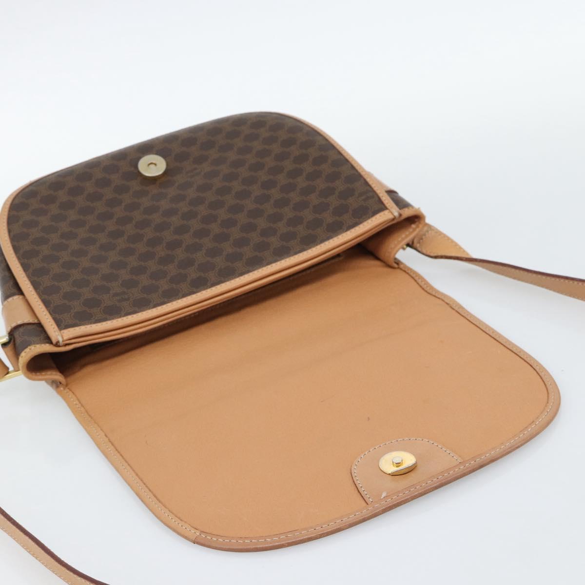 CELINE Macadam Canvas Shoulder Bag PVC Leather Brown Gold Auth BA13476