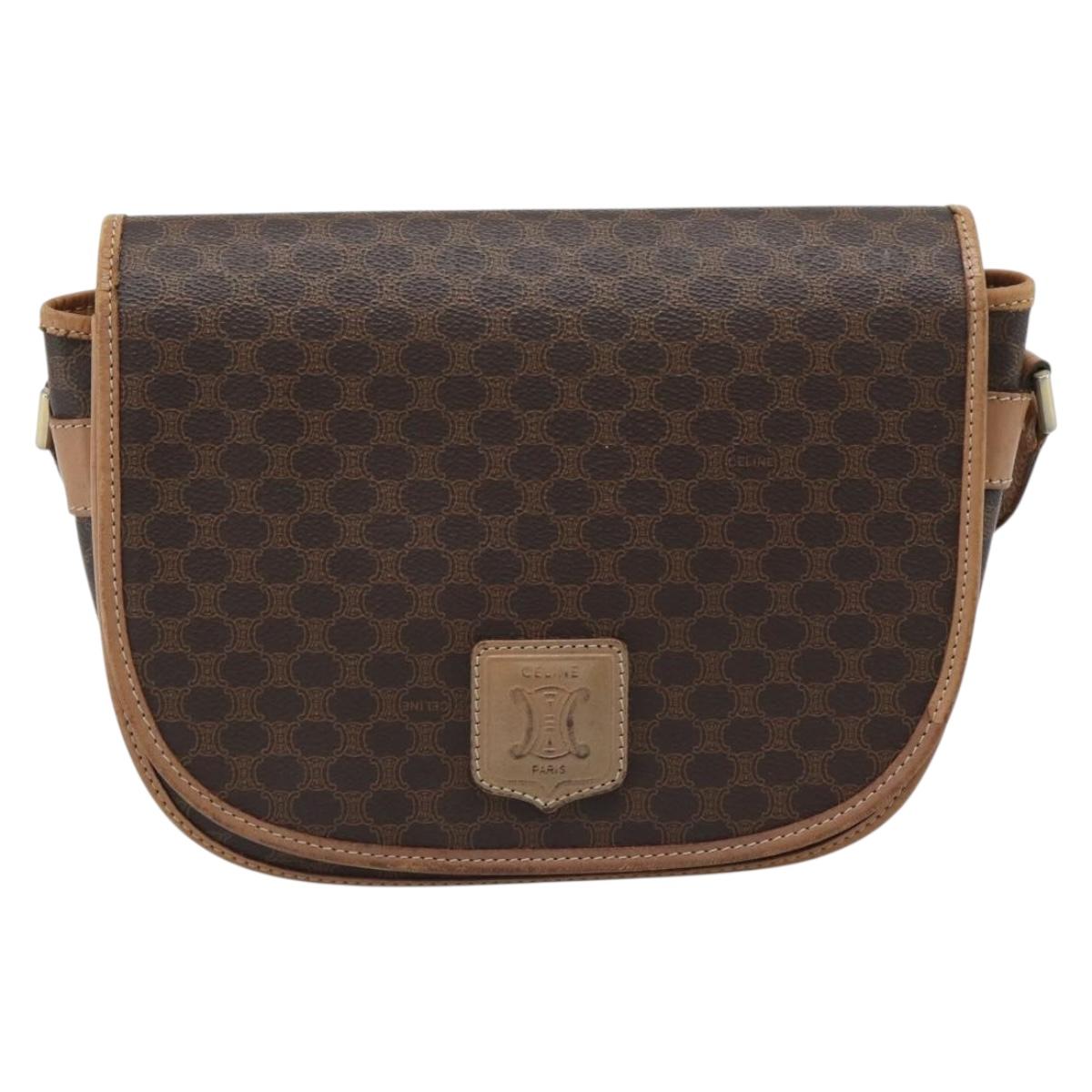 CELINE Macadam Canvas Shoulder Bag PVC Leather Brown Gold Auth BA13476