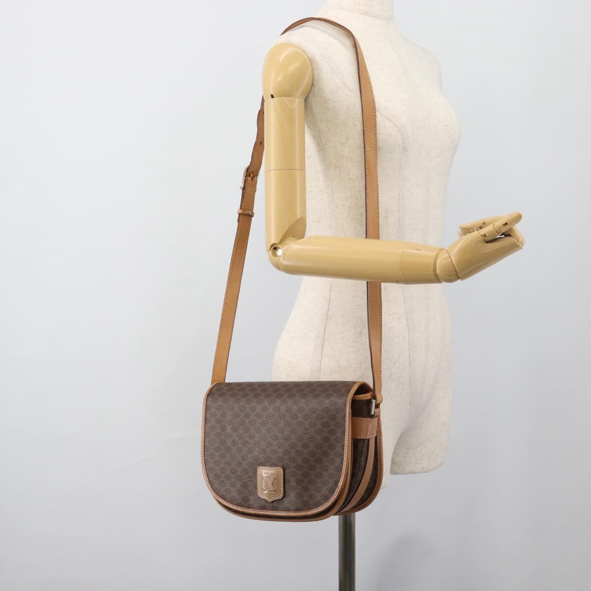CELINE Macadam Canvas Shoulder Bag PVC Leather Brown Gold Auth BA13476