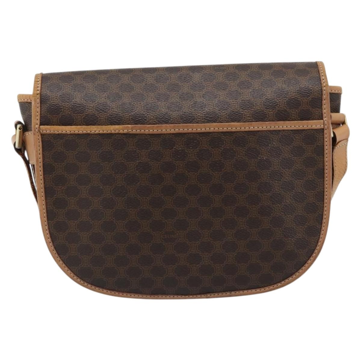 CELINE Macadam Canvas Shoulder Bag PVC Leather Brown Gold Auth BA13476