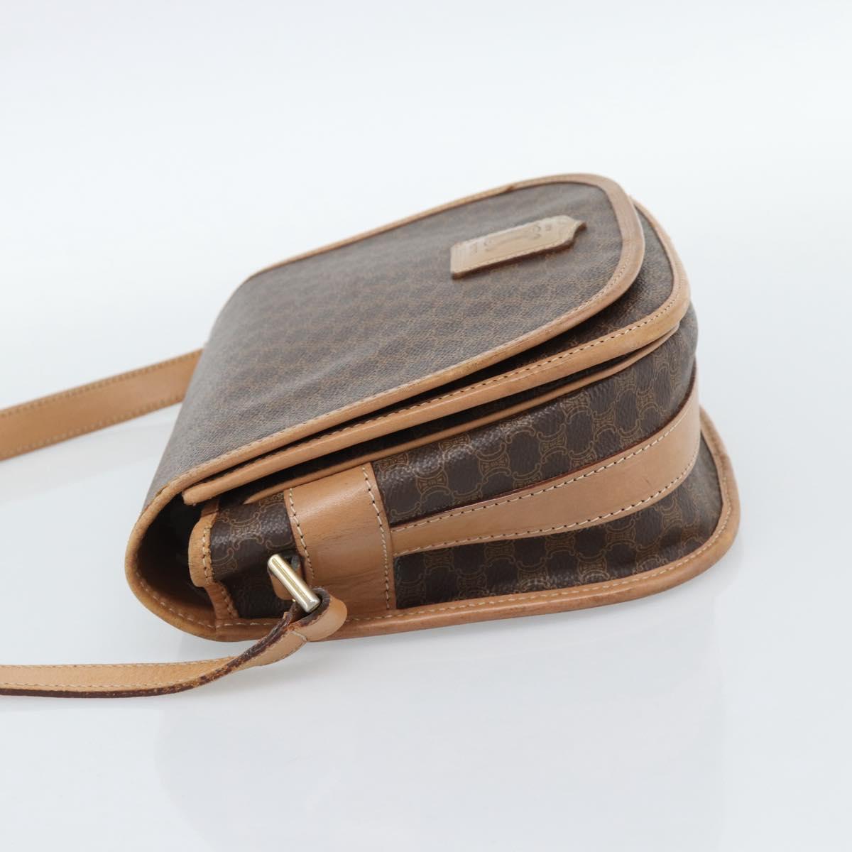CELINE Macadam Canvas Shoulder Bag PVC Leather Brown Gold Auth BA13476