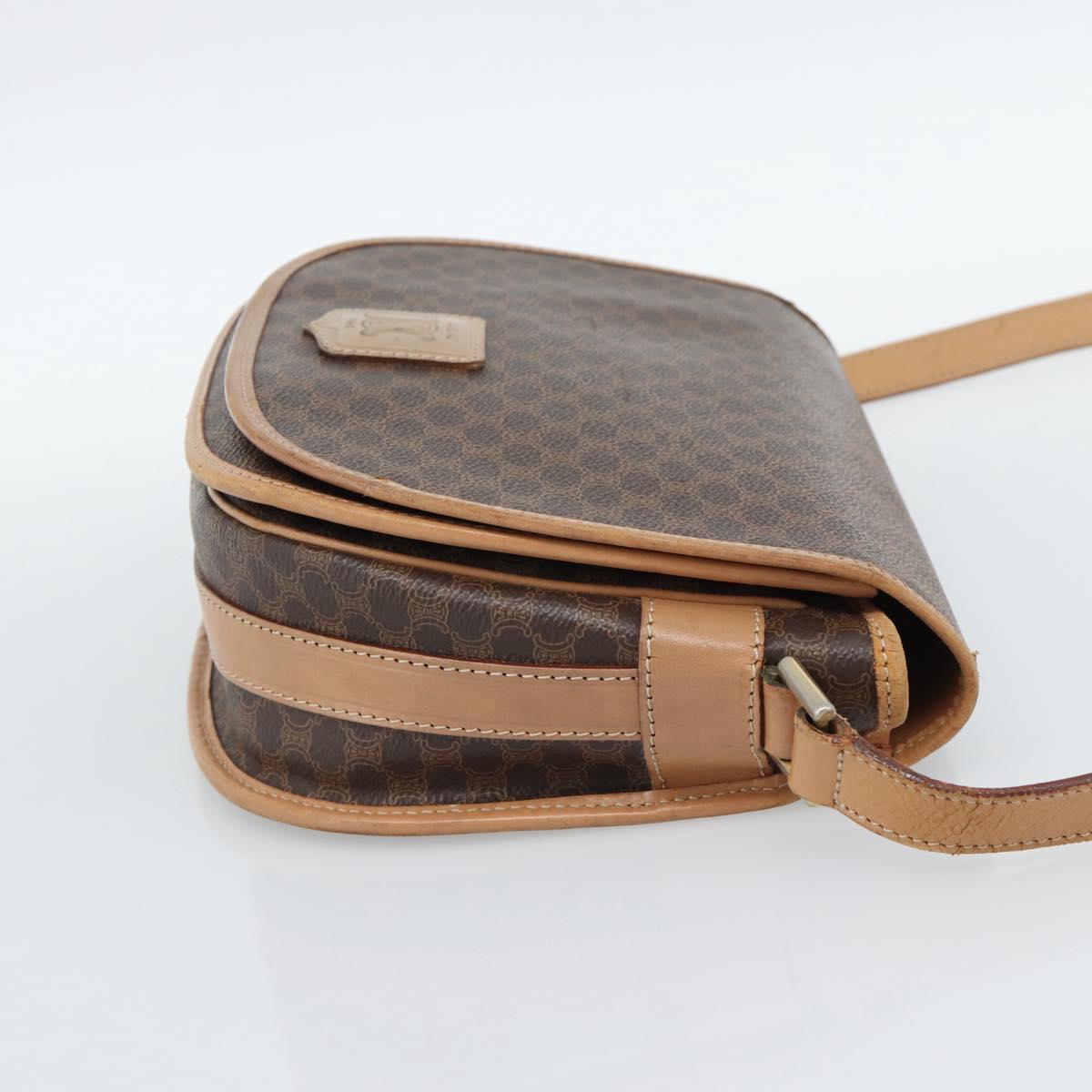 CELINE Macadam Canvas Shoulder Bag PVC Leather Brown Gold Auth BA13476