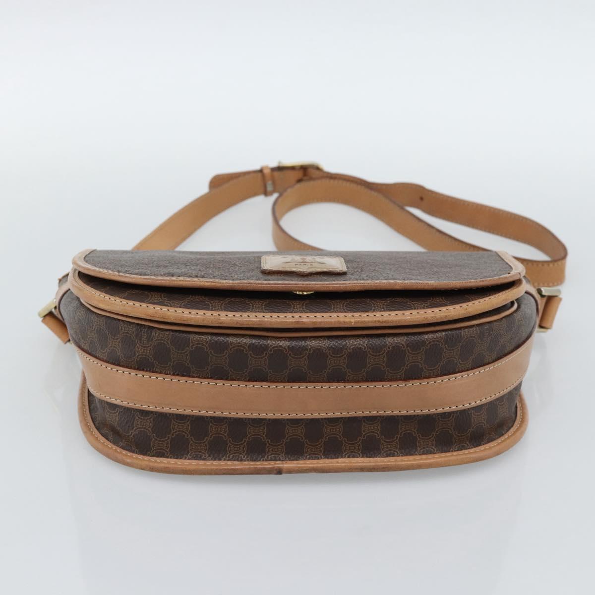 CELINE Macadam Canvas Shoulder Bag PVC Leather Brown Gold Auth BA13476