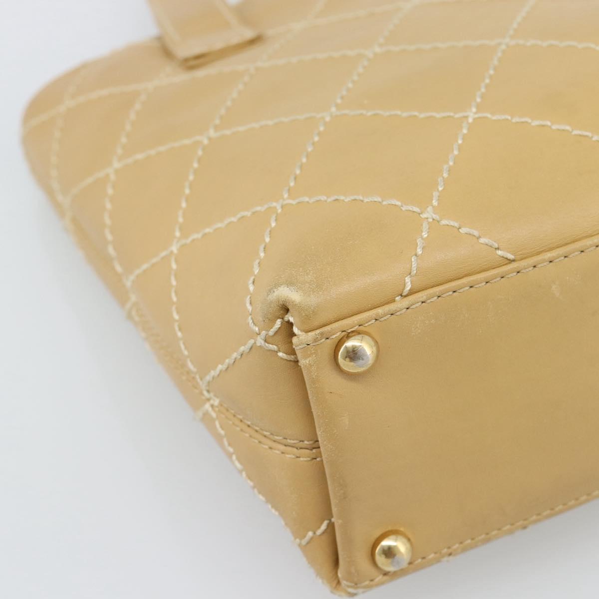 CHANEL Wild Stitch Hand Bag Leather Beige Gold CC Auth BA13478A