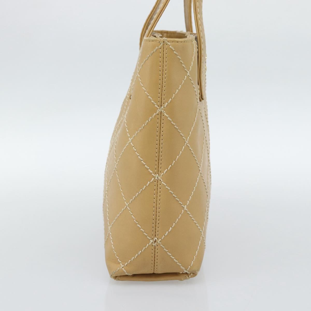 CHANEL Wild Stitch Hand Bag Leather Beige Gold CC Auth BA13478A