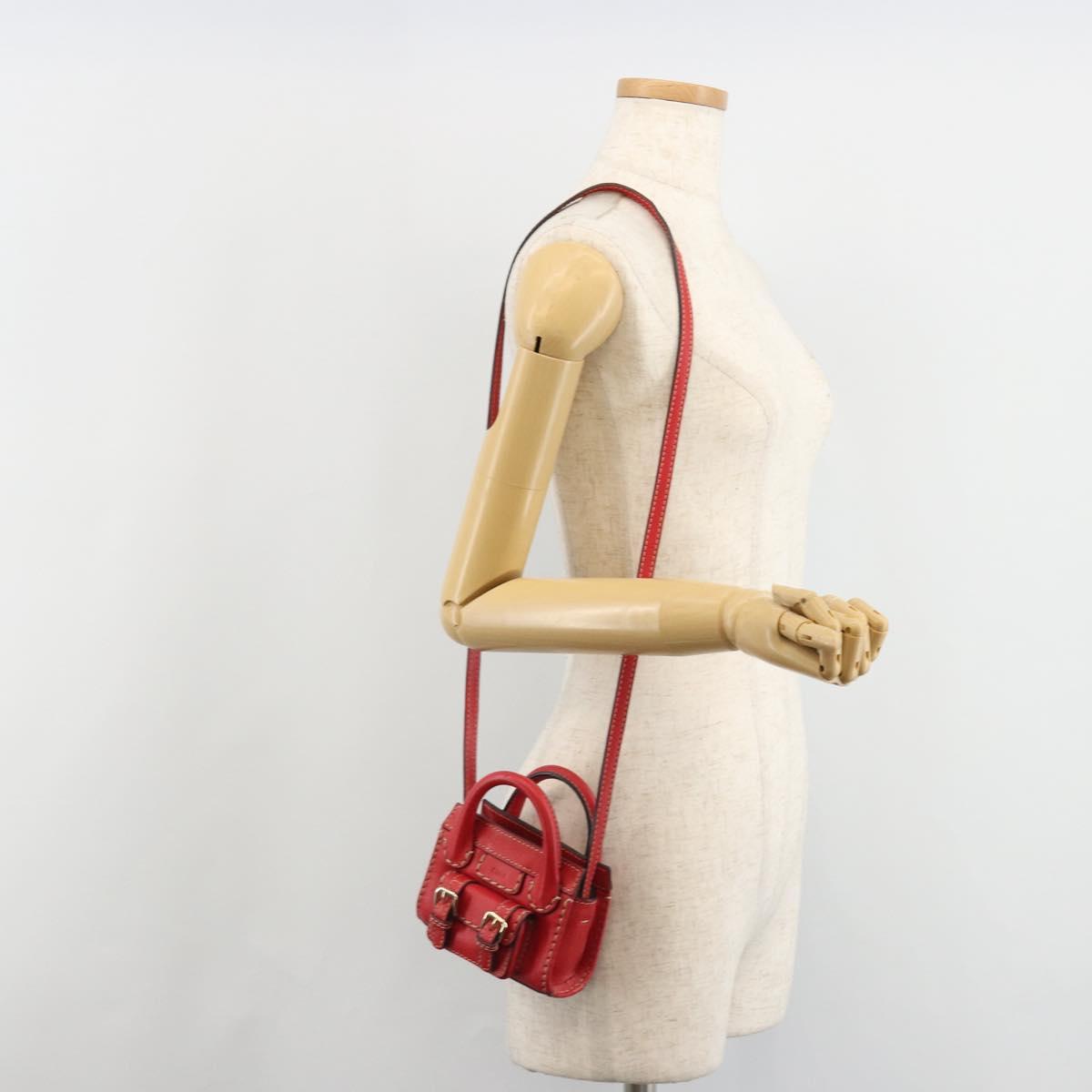Chloe Hand Bag Leather 2way Red Gold Auth BA13481A
