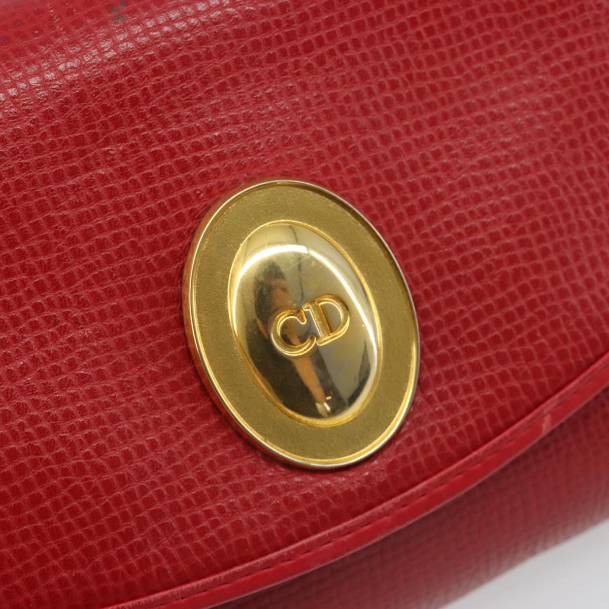 Christian Dior Shoulder Bag Leather Red Gold Auth BA13488