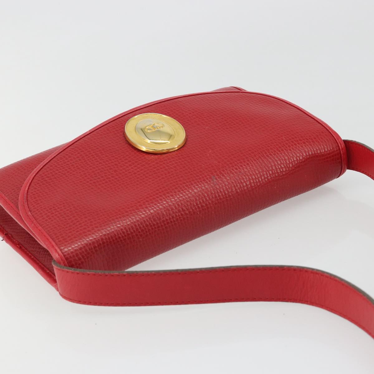 Christian Dior Shoulder Bag Leather Red Gold Auth BA13488