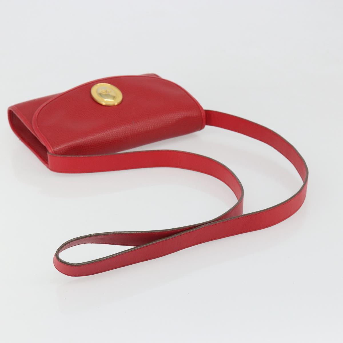 Christian Dior Shoulder Bag Leather Red Gold Auth BA13488