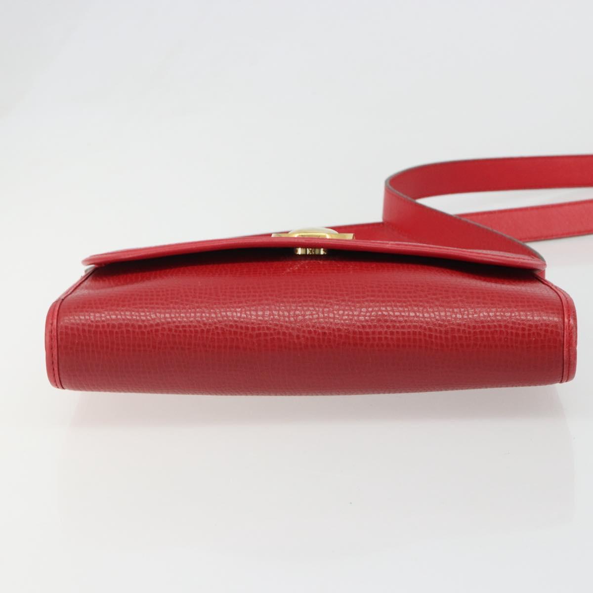 Christian Dior Shoulder Bag Leather Red Gold Auth BA13488