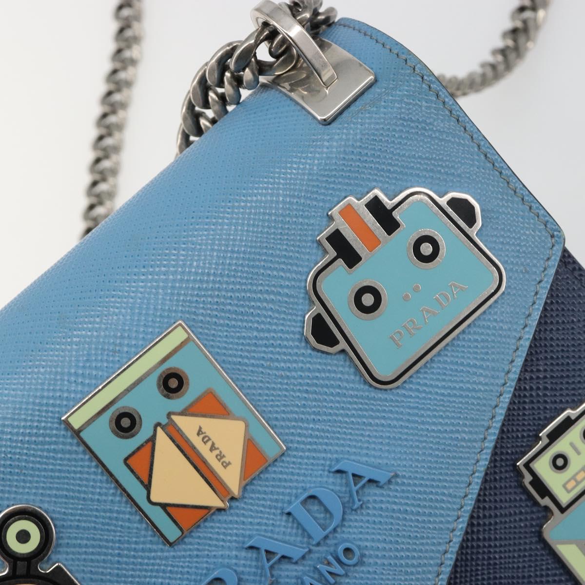 PRADA Chain Shoulder Bag Safiano leather Blue Silver Auth BA13489V