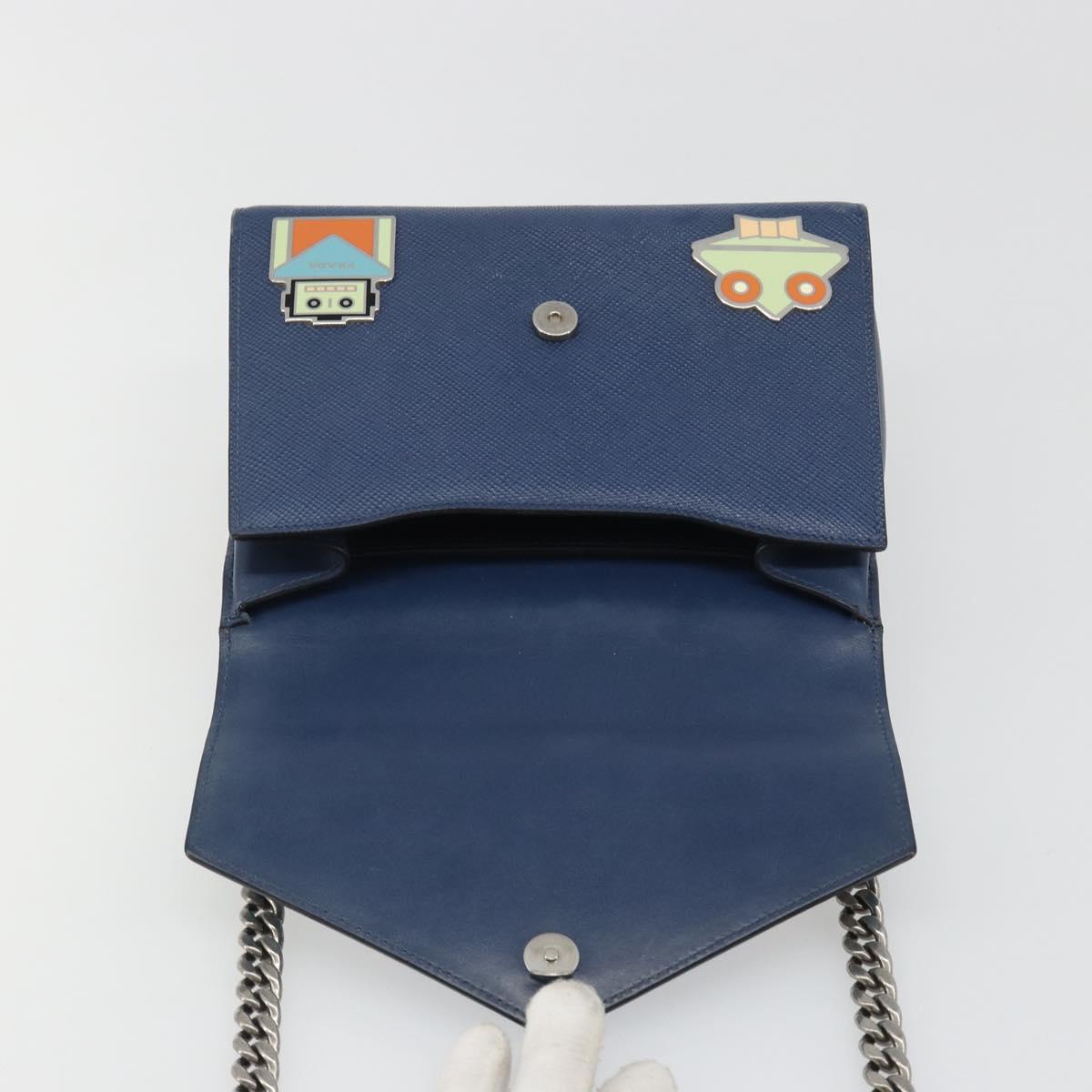 PRADA Chain Shoulder Bag Safiano leather Blue Silver Auth BA13489V