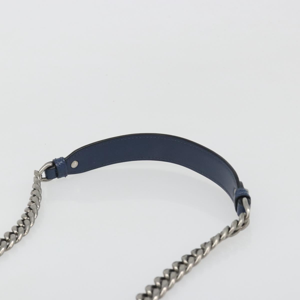 PRADA Chain Shoulder Bag Safiano leather Blue Silver Auth BA13489V