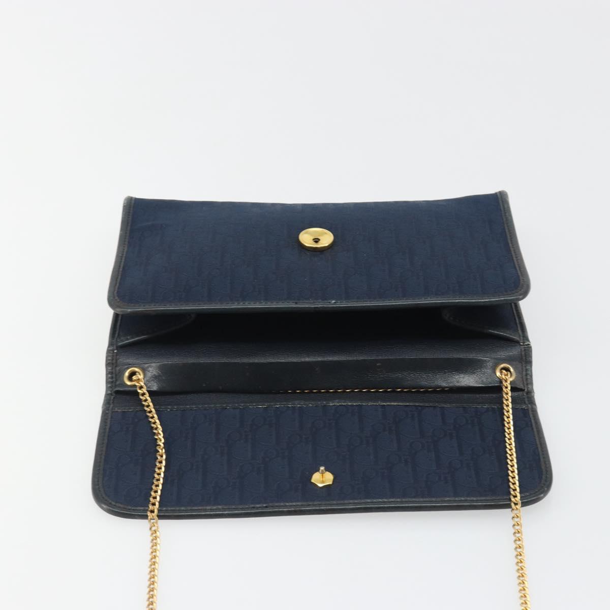Christian Dior Trotter Canvas Chain Shoulder Bag Navy Gold Auth BA13497A