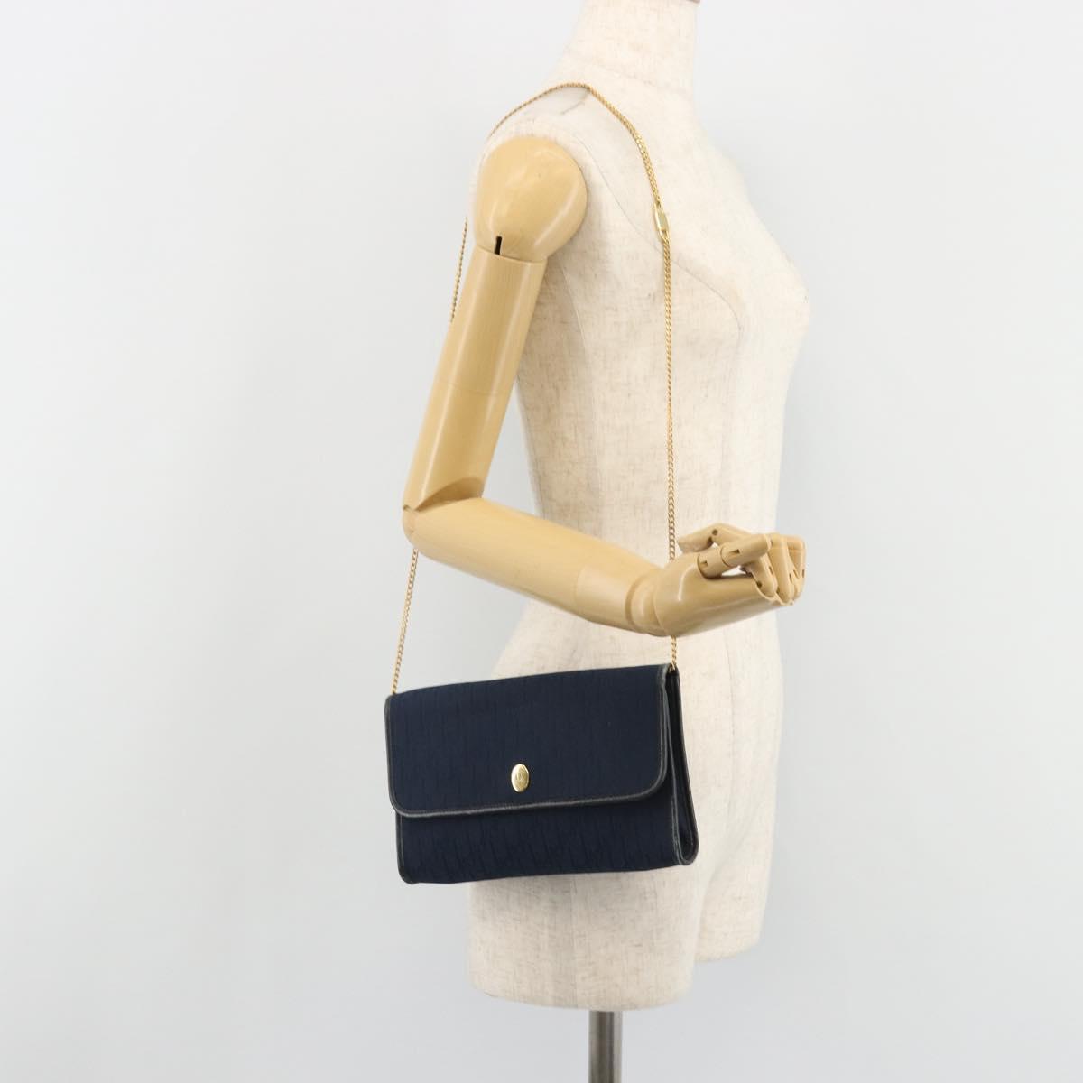 Christian Dior Trotter Canvas Chain Shoulder Bag Navy Gold Auth BA13497A