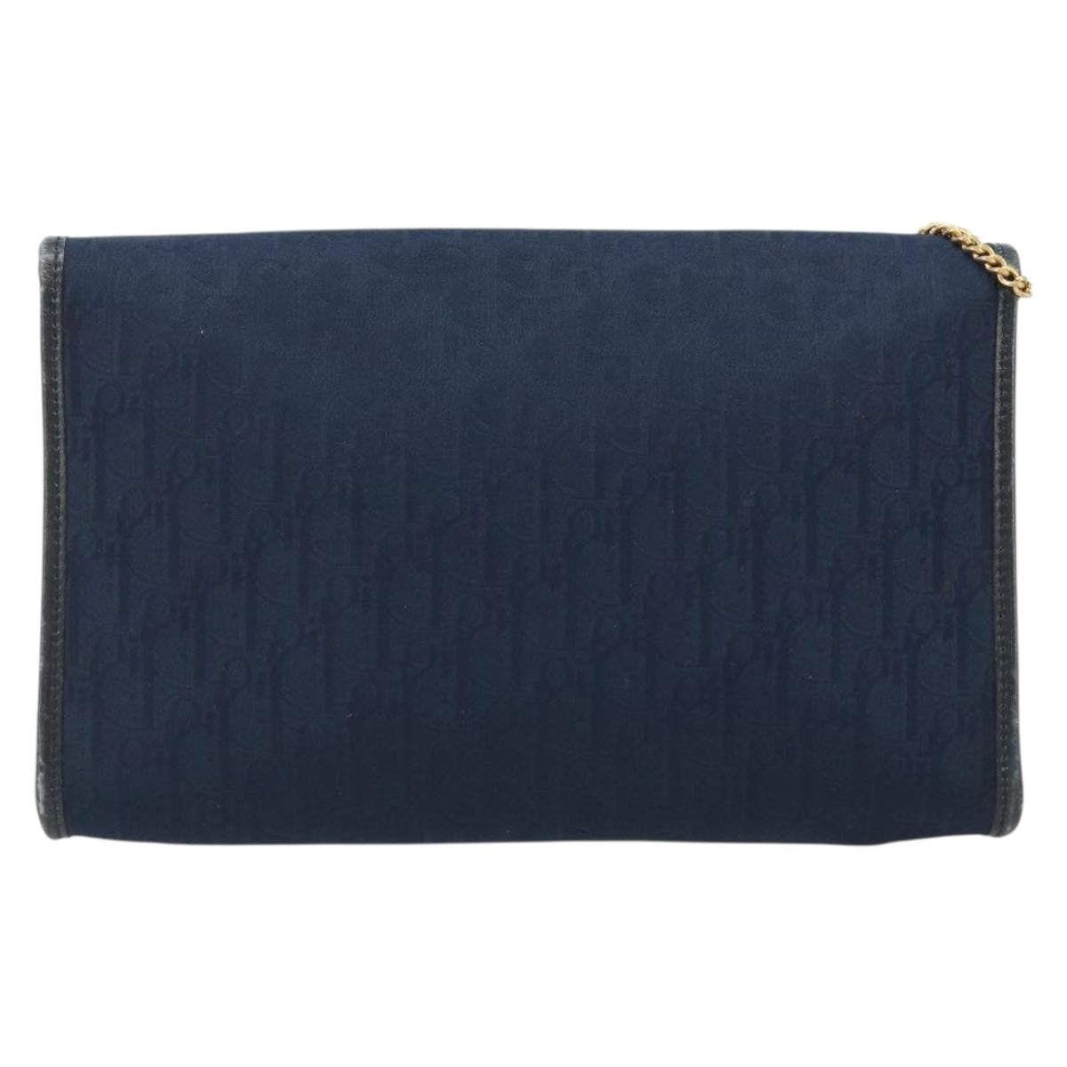 Christian Dior Trotter Canvas Chain Shoulder Bag Navy Gold Auth BA13497A