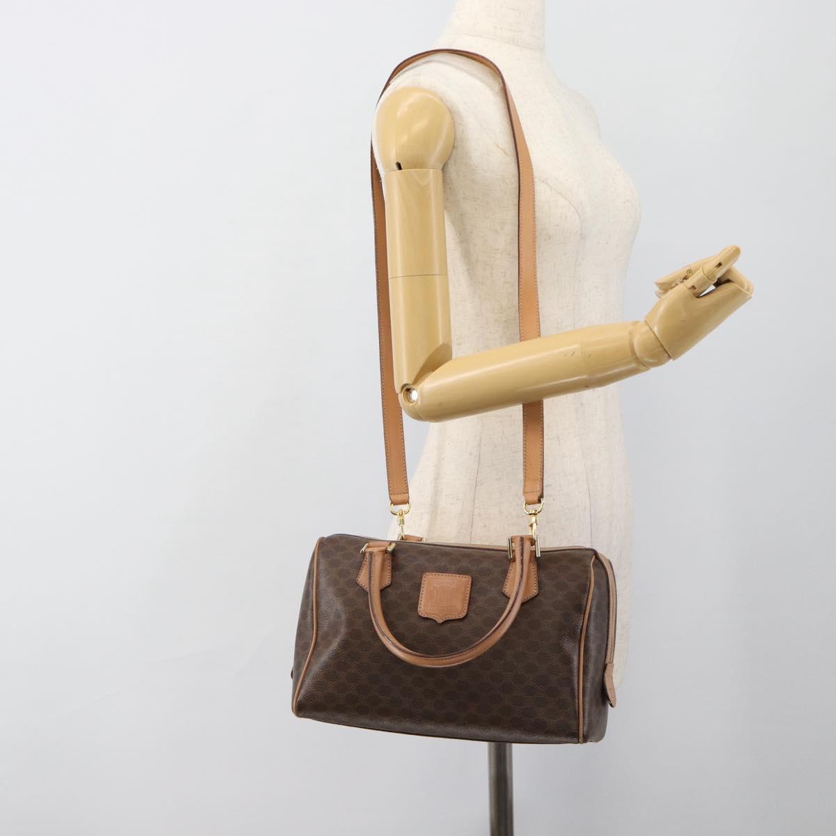 CELINE Macadam Canvas Hand Bag PVC Leather 2way Brown Gold Auth BA13498A