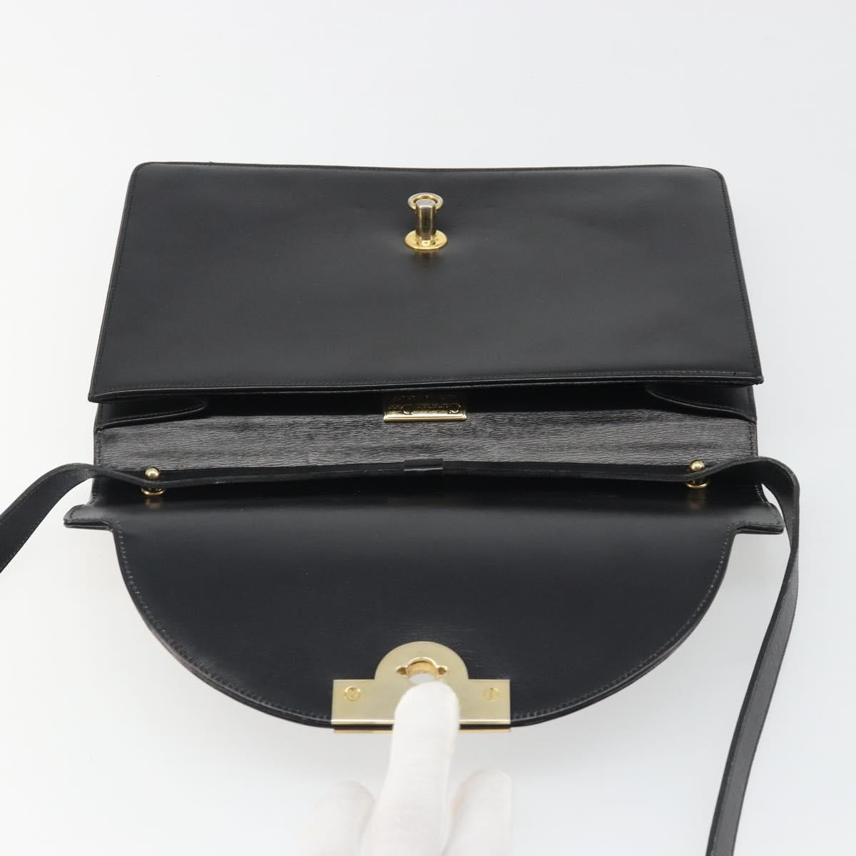 Christian Dior Shoulder Bag Leather Black Gold Auth BA13501