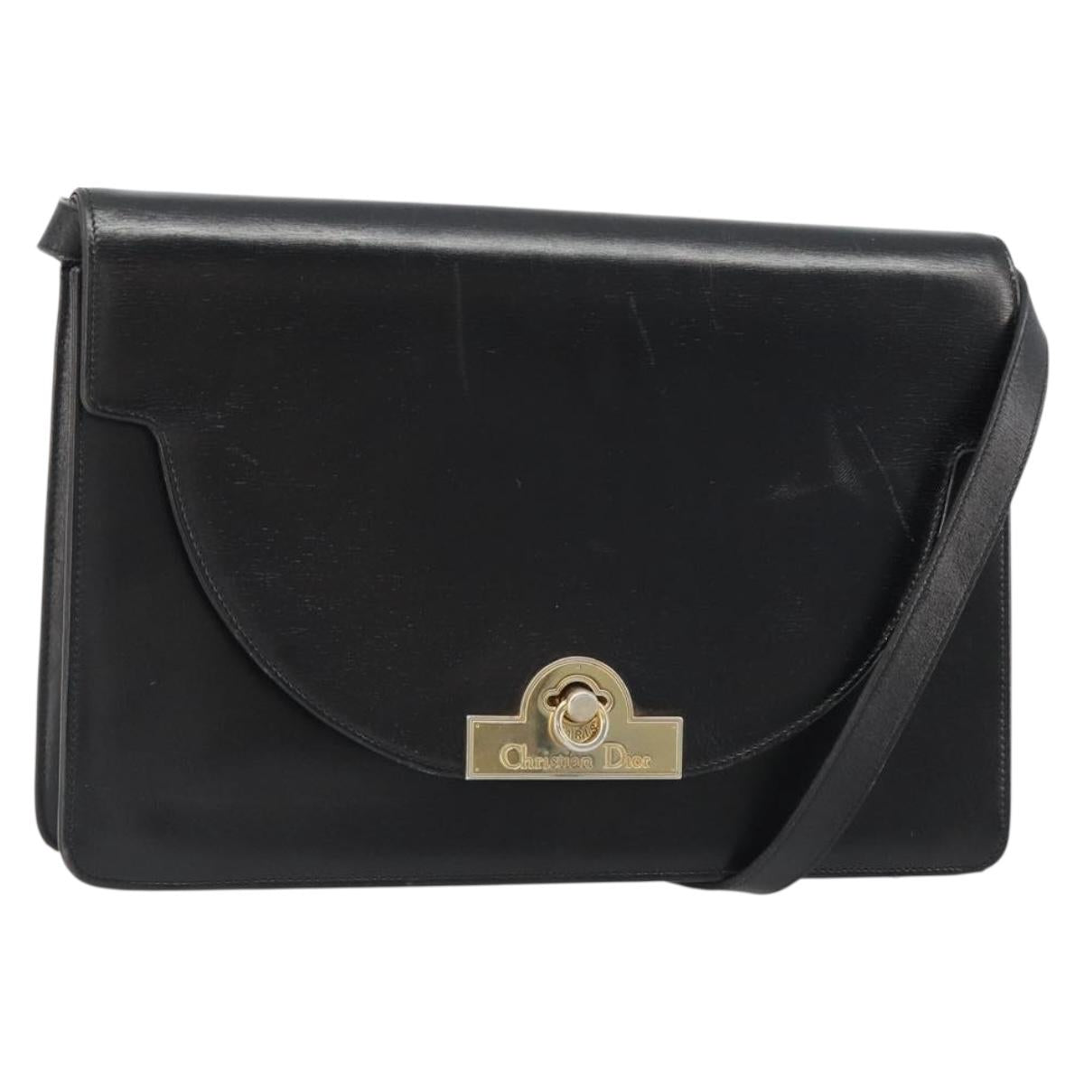 Christian Dior Shoulder Bag Leather Black Gold Auth BA13501