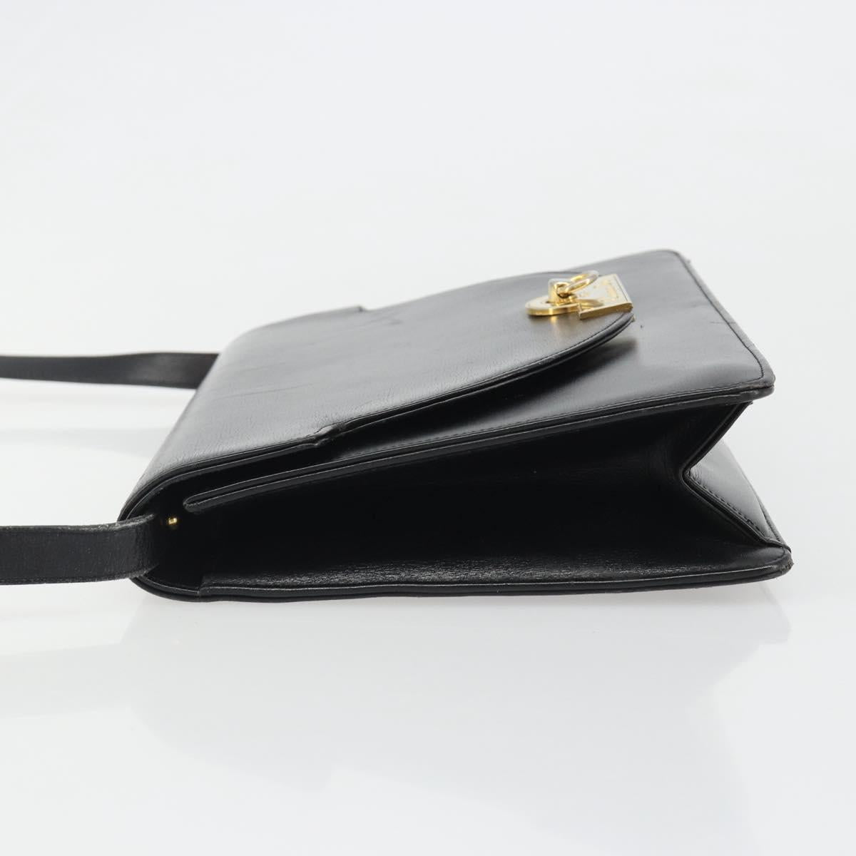 Christian Dior Shoulder Bag Leather Black Gold Auth BA13501
