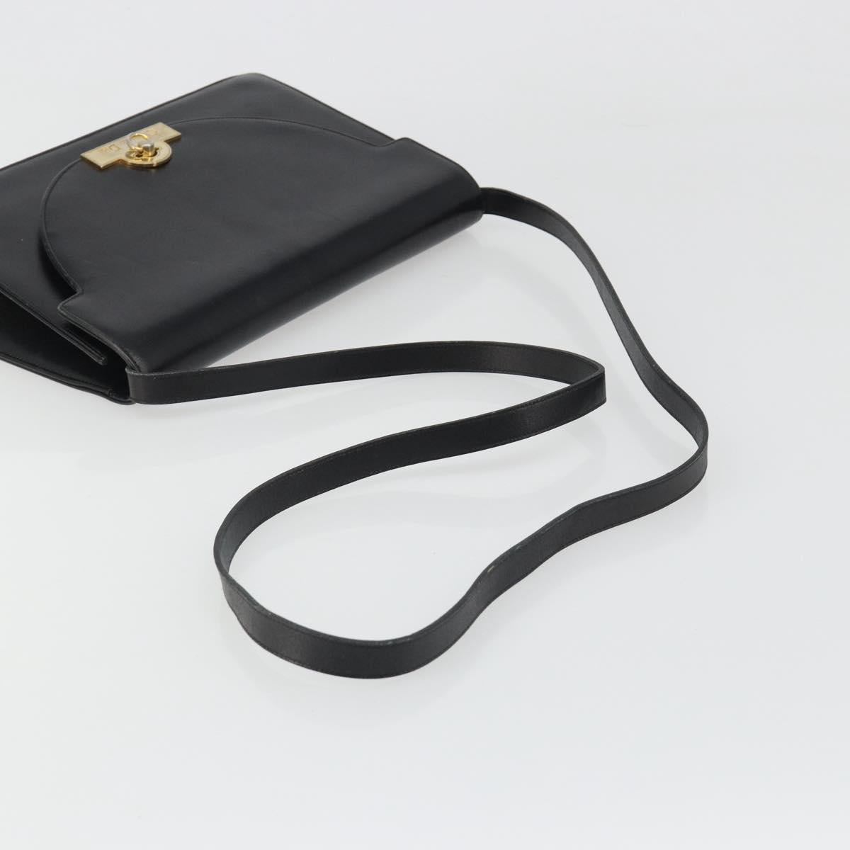 Christian Dior Shoulder Bag Leather Black Gold Auth BA13501