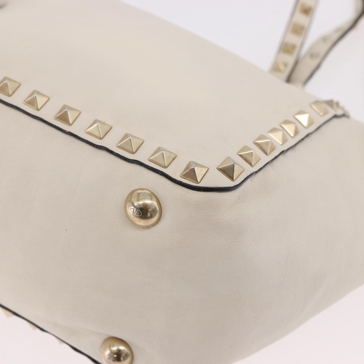VALENTINO Studs Tote Bag Leather 2way White Gold Auth BA13505