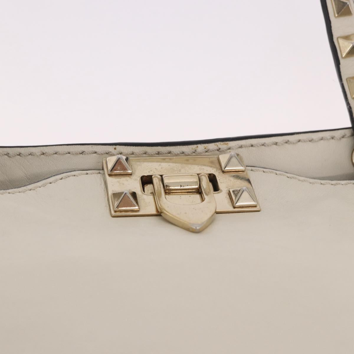 VALENTINO Studs Tote Bag Leather 2way White Gold Auth BA13505