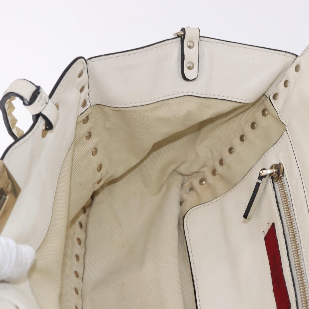 VALENTINO Studs Tote Bag Leather 2way White Gold Auth BA13505
