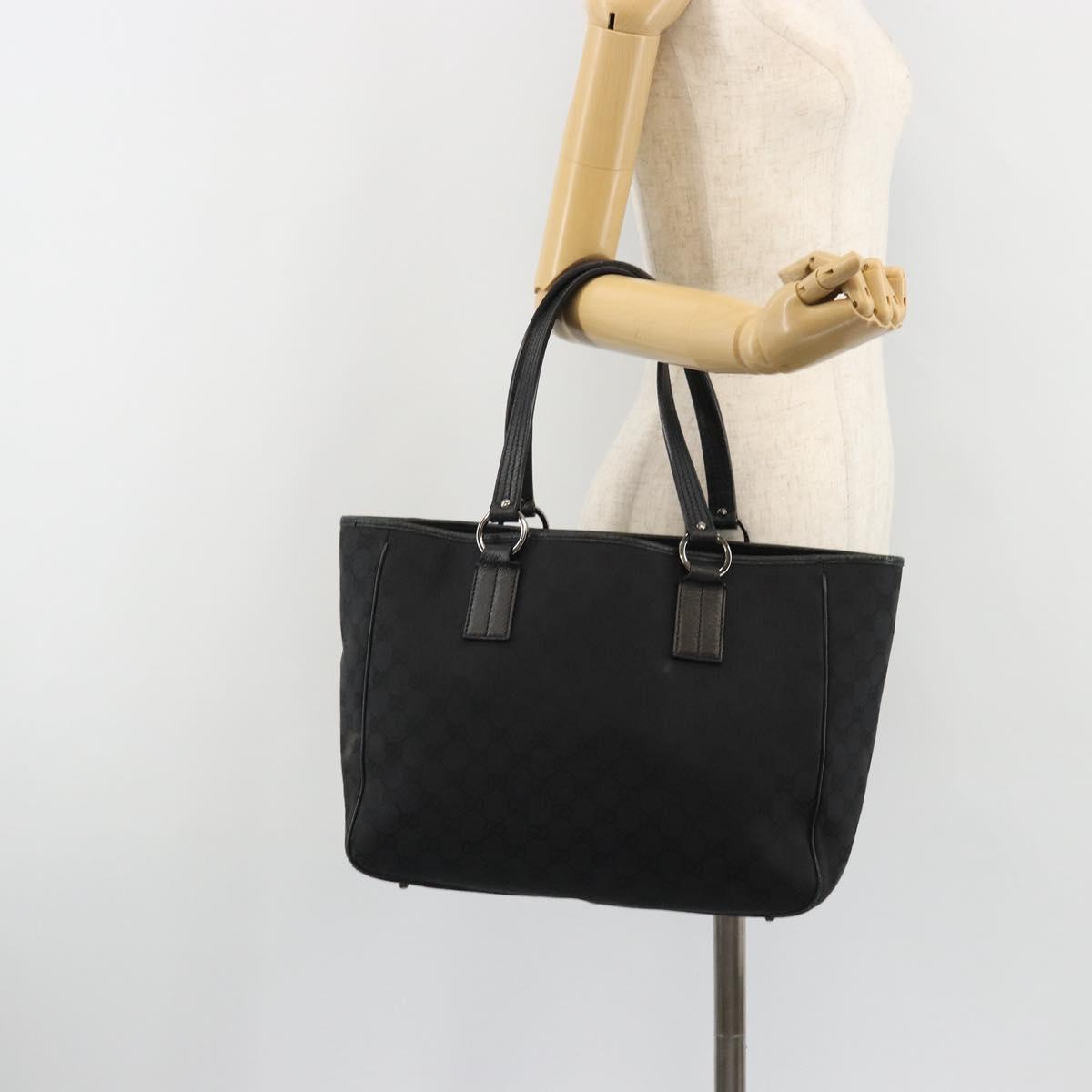 GUCCI GG Canvas Hand Bag Black Silver 113017 Auth BA13508