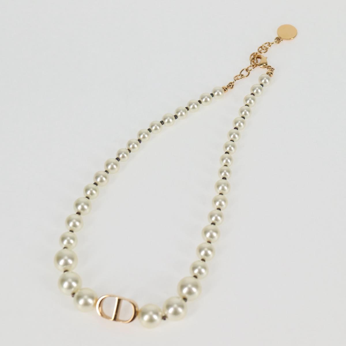 Christian Dior Necklace Pearl White Auth BA1350