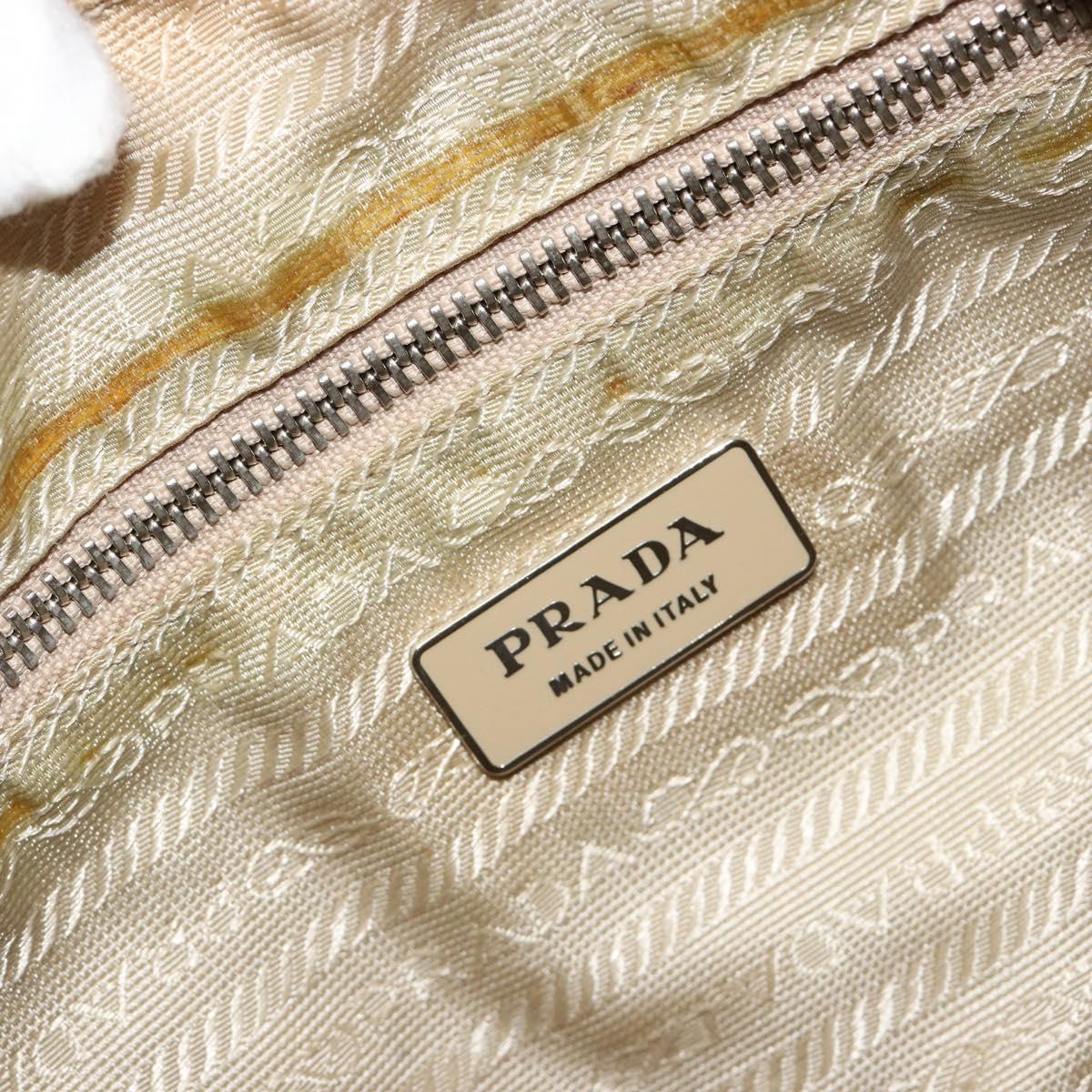 PRADA Hand Bag Canvas Beige Silver Auth BA13510A