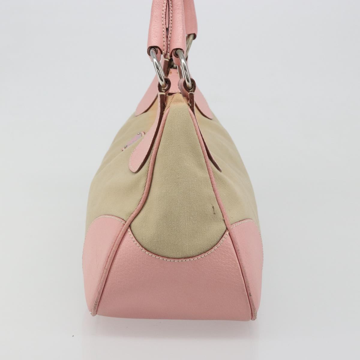PRADA Hand Bag Canvas Beige Silver Auth BA13510A