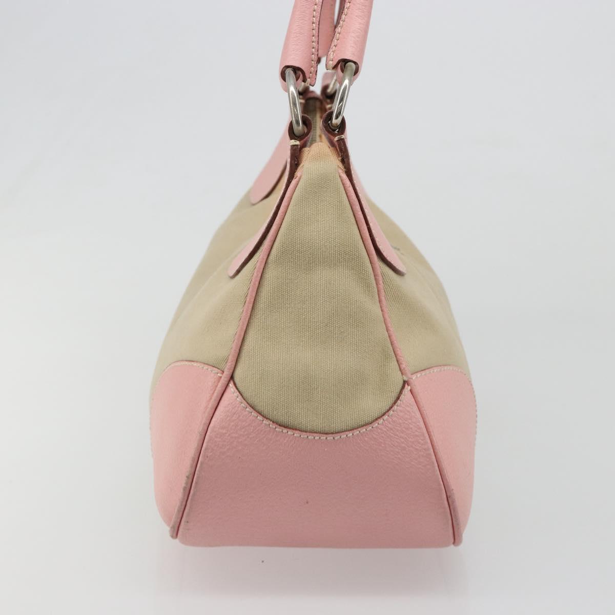 PRADA Hand Bag Canvas Beige Silver Auth BA13510A
