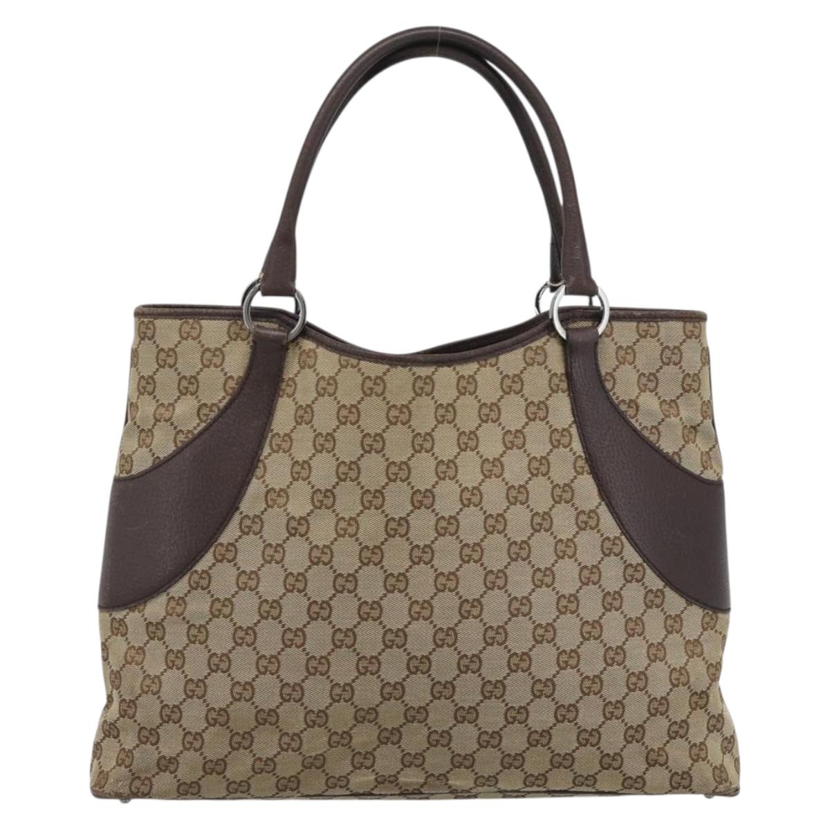 GUCCI GG Canvas Tote Bag Beige Silver Auth BA13511