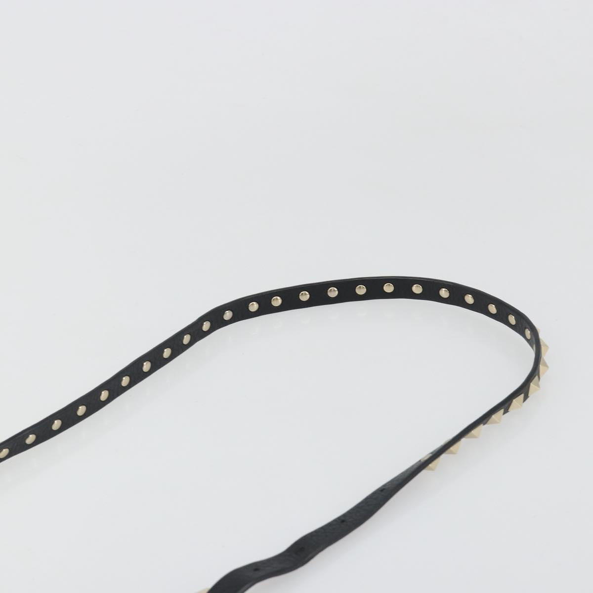 VALENTINO Studs Hand Bag Leather 2way Black Gold Auth BA13515V