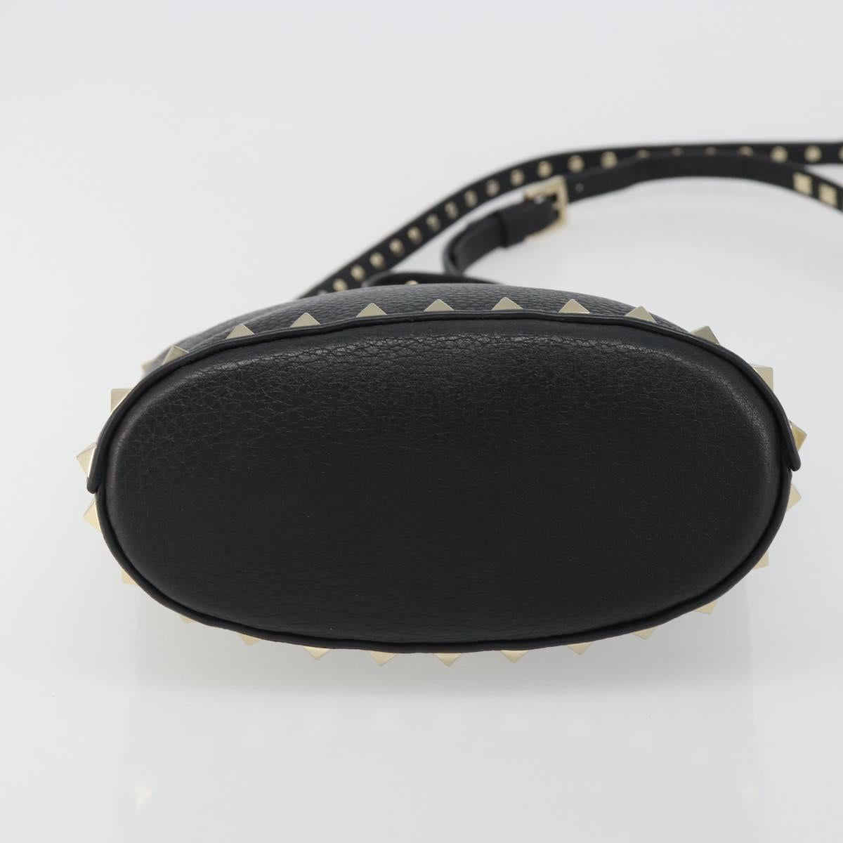 VALENTINO Studs Hand Bag Leather 2way Black Gold Auth BA13515V