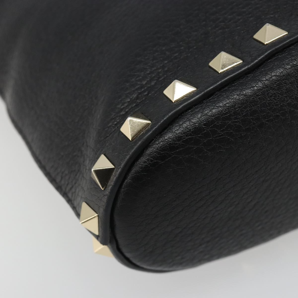 VALENTINO Studs Hand Bag Leather 2way Black Gold Auth BA13515V