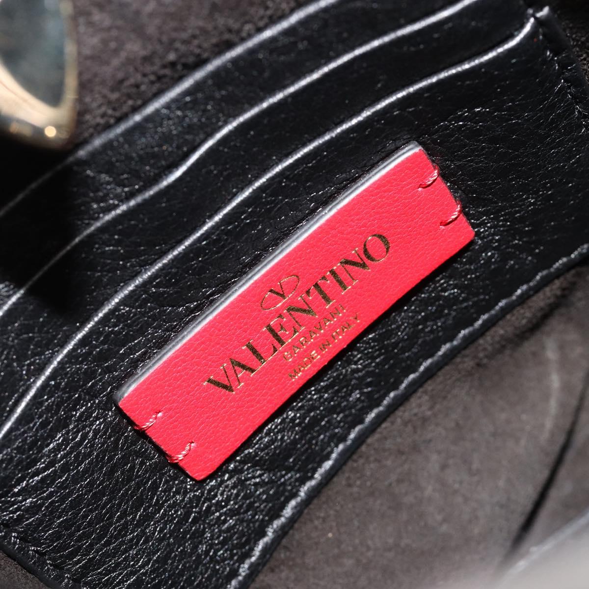 VALENTINO Studs Hand Bag Leather 2way Black Gold Auth BA13515V