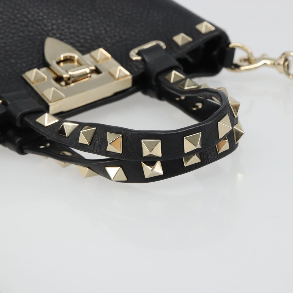 VALENTINO Studs Hand Bag Leather 2way Black Gold Auth BA13515V