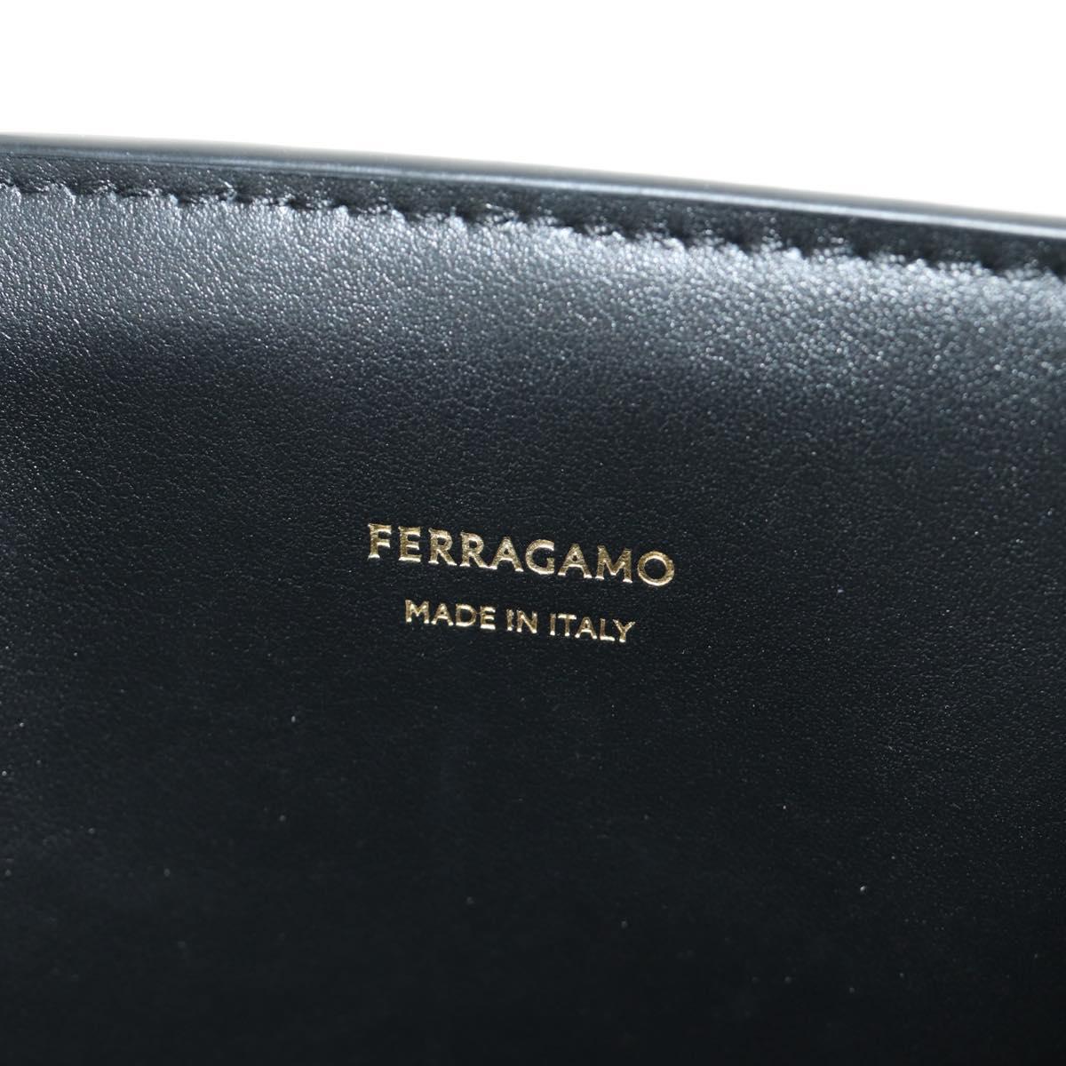 Salvatore Ferragamo Gancini Bag Harako leather 2way Black Gold Auth BA13517M