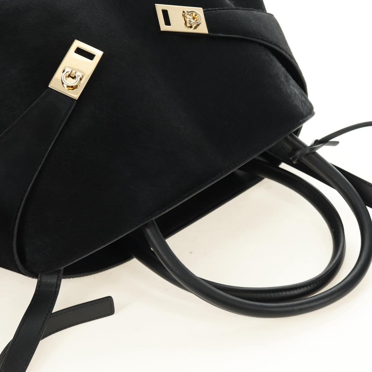 Salvatore Ferragamo Gancini Bag Harako leather 2way Black Gold Auth BA13517M