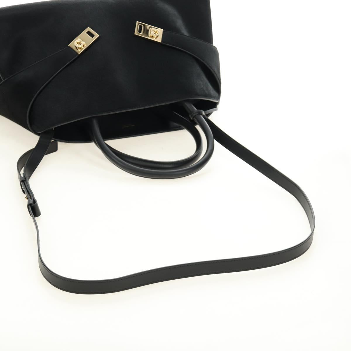 Salvatore Ferragamo Gancini Bag Harako leather 2way Black Gold Auth BA13517M