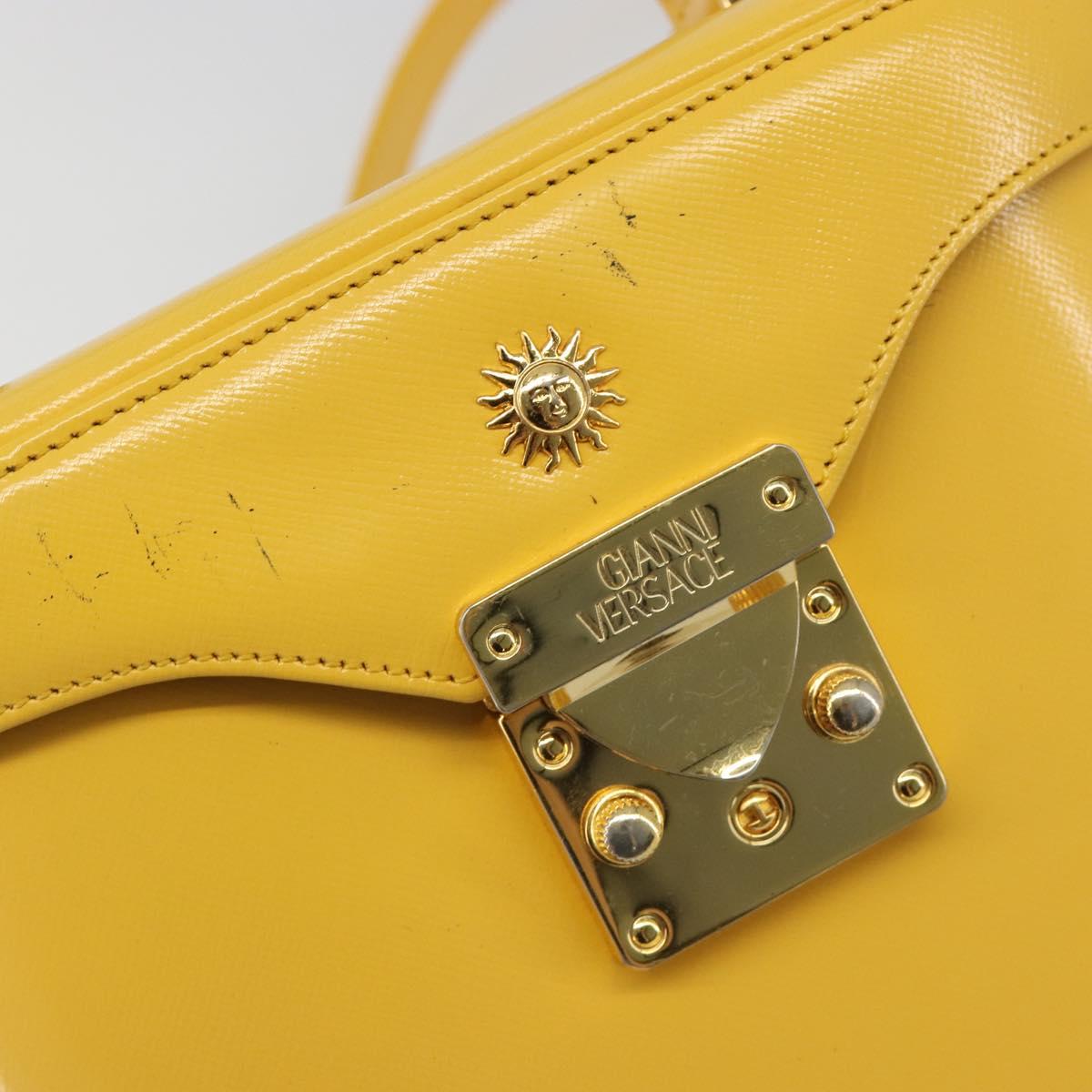 Gianni Versace Hand Bag Leather 2way Yellow Gold Auth BA13518