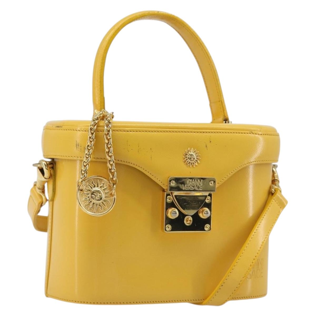 Gianni Versace Hand Bag Leather 2way Yellow Gold Auth BA13518